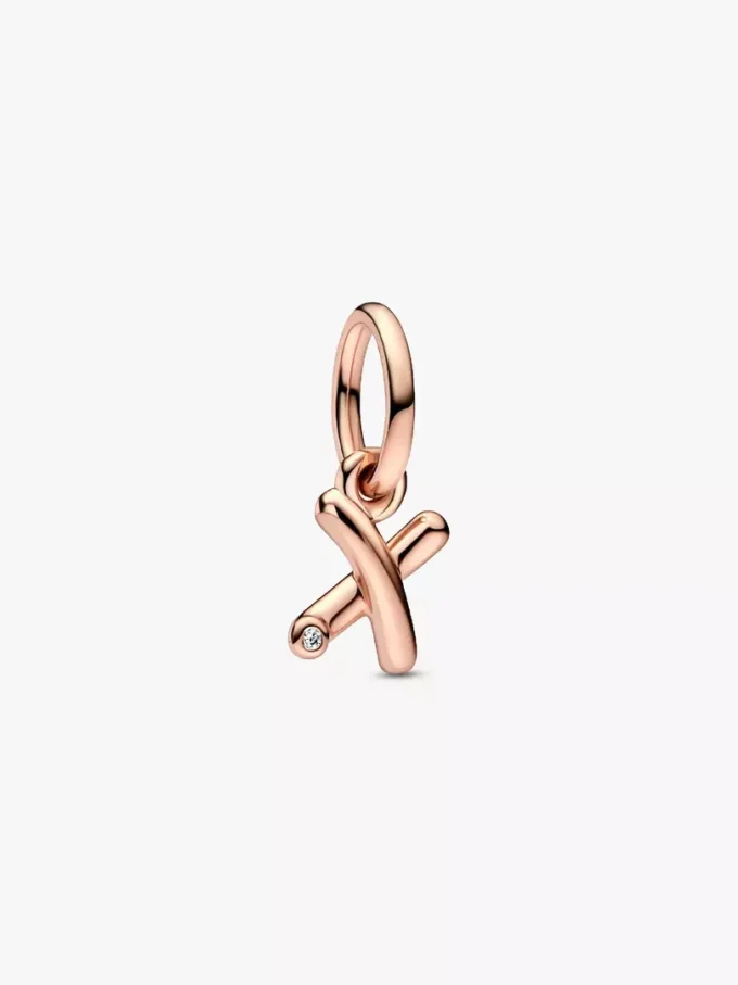 Endgültiger Verkauf – Buchstabe X in Schreibschrift als Dangle Charm, 14 Karat Roségold-Beschichtung Endgültiger Verkauf – Buchstabe X in Schreibschrift als Dangle Charm, 14 Karat Roségold-Beschichtung