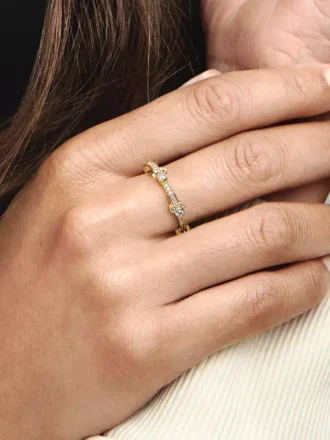 Endgültiger Verkauf – Disney Mickey Mouse & Minnie Mouse funkelnder Eternity-Ring, 14-karätig vergoldet