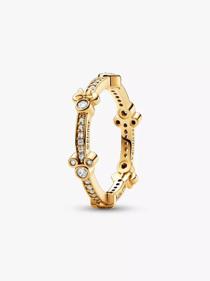 Endgültiger Verkauf – Disney Mickey Mouse & Minnie Mouse funkelnder Eternity-Ring, 14-karätig vergoldet
