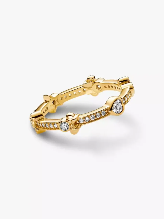 Endgültiger Verkauf – Disney Mickey Mouse & Minnie Mouse funkelnder Eternity-Ring, 14-karätig vergoldet
