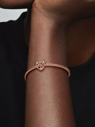 Endgültiger Verkauf – durchbrochener Familienbaum-Herz-Charm, 14 Karat Roségold-Beschichtung
