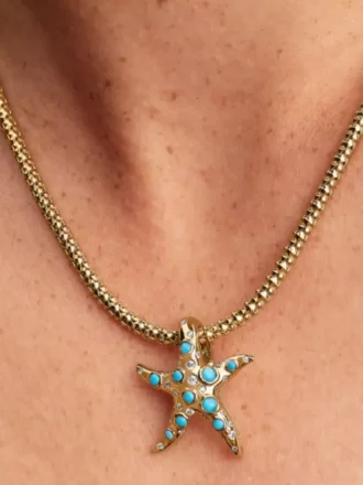 Endgültiger Verkauf – funkelnder blauer Seestern-Dangle Charm, 14-karätig vergoldet