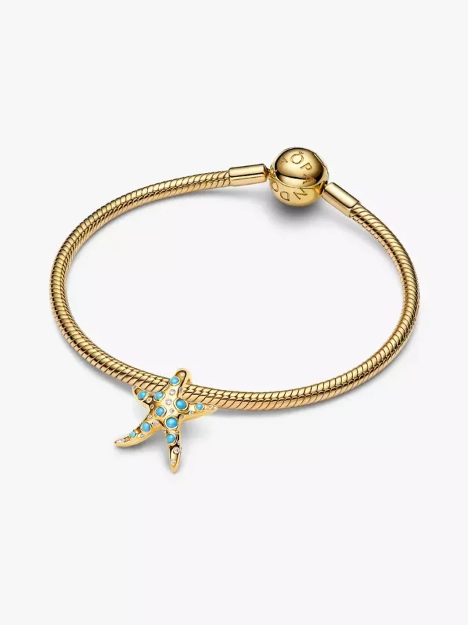 Endgültiger Verkauf – funkelnder blauer Seestern-Dangle Charm, 14-karätig vergoldet