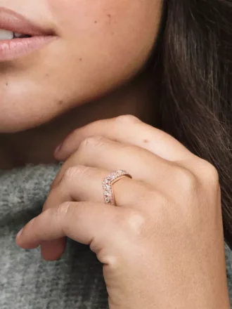 Endgültiger Verkauf – funkelnder Marquise-Doppel-Wishbone-Ring mit 14-karätiger Roségoldbeschichtung