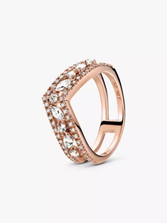Endgültiger Verkauf – funkelnder Marquise-Doppel-Wishbone-Ring mit 14-karätiger Roségoldbeschichtung