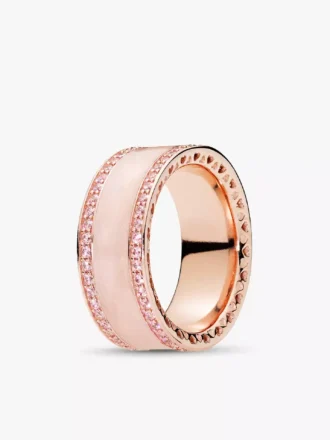 Endgültiger Verkauf – Hearts of Pandora Ring, Pandora Rose™, cremefarbene Emaille & klare Zirkonia, 14-karätige Roségoldbeschichtung