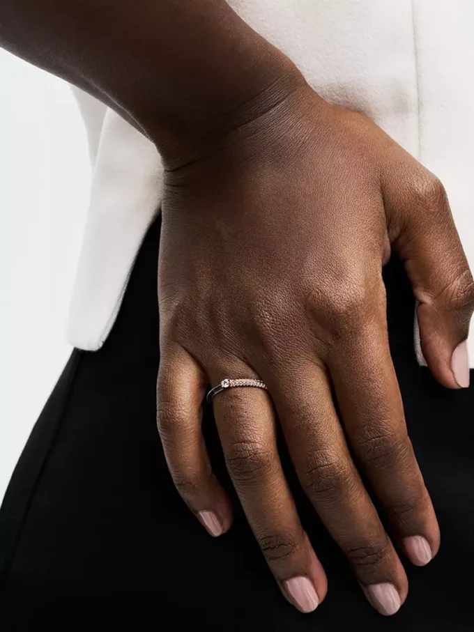 Endgültiger Verkauf – Pandora ME Pavé & Black Dual Ring, 14 Karat Roségold-Beschichtung