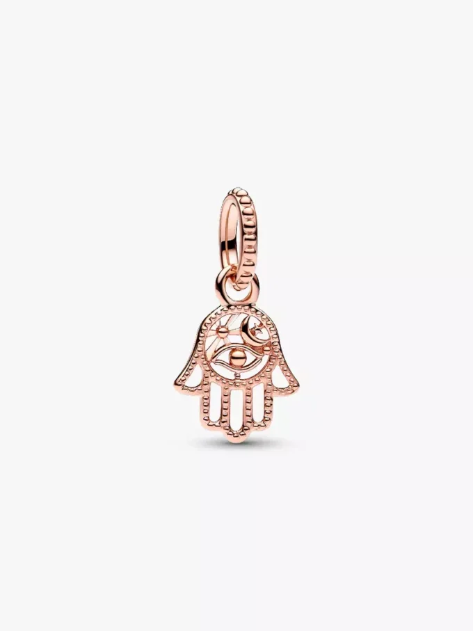 Endgültiger Verkauf – Schutz-Hamsa-Hand-Dangle Charm, 14-karätige Roségoldbeschichtung Endgültiger Verkauf – Schutz-Hamsa-Hand-Dangle Charm, 14-karätige Roségoldbeschichtung