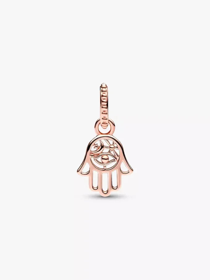 Endgültiger Verkauf – Schutz-Hamsa-Hand-Dangle Charm, 14-karätige Roségoldbeschichtung Endgültiger Verkauf – Schutz-Hamsa-Hand-Dangle Charm, 14-karätige Roségoldbeschichtung