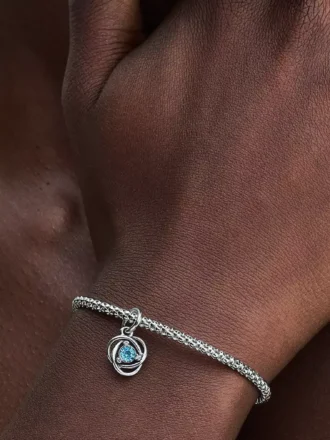 Endgültiger Verkauf – Sea Aqua Blue Eternity Circle Dangle Charm aus Sterlingsilber