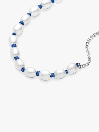 ENDVERKAUF – Armband mit behandelten Süßwasser-Zuchtperlen und blauer Kordel – Sterlingsilber ENDVERKAUF – Armband mit behandelten Süßwasser-Zuchtperlen und blauer Kordel – Sterlingsilber