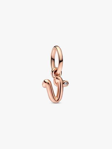 ENDVERKAUF – Buchstabe V Script Alphabet-Dangle Charm – 14 Karat Roségold-Beschichtung ENDVERKAUF – Buchstabe V Script Alphabet-Dangle Charm – 14 Karat Roségold-Beschichtung