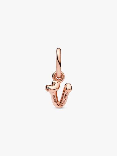 ENDVERKAUF – Buchstabe V Script Alphabet-Dangle Charm – 14 Karat Roségold-Beschichtung ENDVERKAUF – Buchstabe V Script Alphabet-Dangle Charm – 14 Karat Roségold-Beschichtung