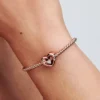Endverkauf – Charm „Strahlendes Herz & schwebender Stein“, 14-karätige Roségoldbeschichtung Endverkauf – Charm „Strahlendes Herz & schwebender Stein“, 14-karätige Roségoldbeschichtung