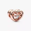 Endverkauf – Charm „Strahlendes Herz & schwebender Stein“, 14-karätige Roségoldbeschichtung Endverkauf – Charm „Strahlendes Herz & schwebender Stein“, 14-karätige Roségoldbeschichtung
