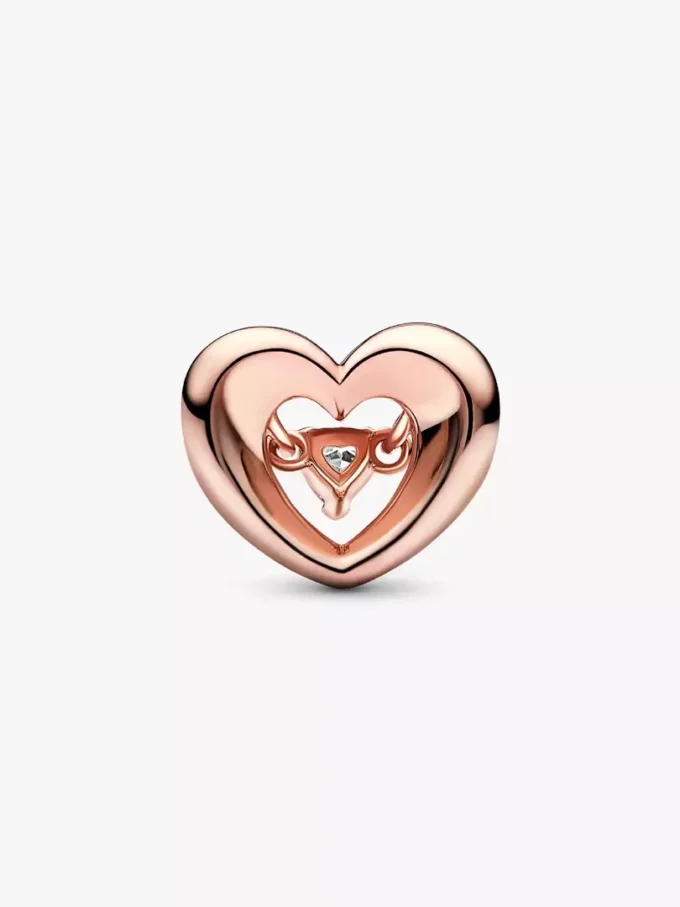 Endverkauf – Charm „Strahlendes Herz & schwebender Stein“, 14-karätige Roségoldbeschichtung Endverkauf – Charm „Strahlendes Herz & schwebender Stein“, 14-karätige Roségoldbeschichtung