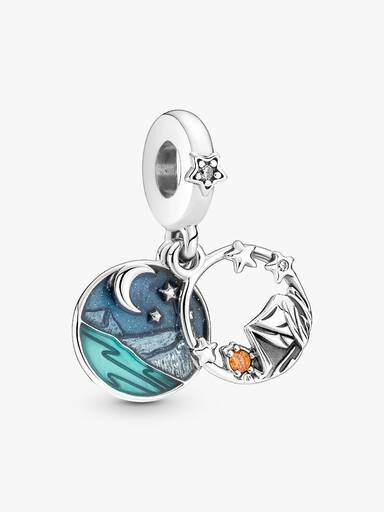 ENDVERKAUF – Doppelter Dangle Charm „Camping Night Sky“ – Sterlingsilber ENDVERKAUF – Doppelter Dangle Charm „Camping Night Sky“ – Sterlingsilber