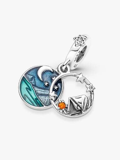 ENDVERKAUF – Doppelter Dangle Charm „Camping Night Sky“ – Sterlingsilber ENDVERKAUF – Doppelter Dangle Charm „Camping Night Sky“ – Sterlingsilber