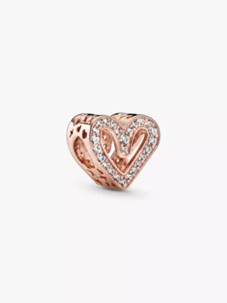 Endverkauf – funkelnder Freehand-Herz-Charm, 14 Karat Roségold-Beschichtung