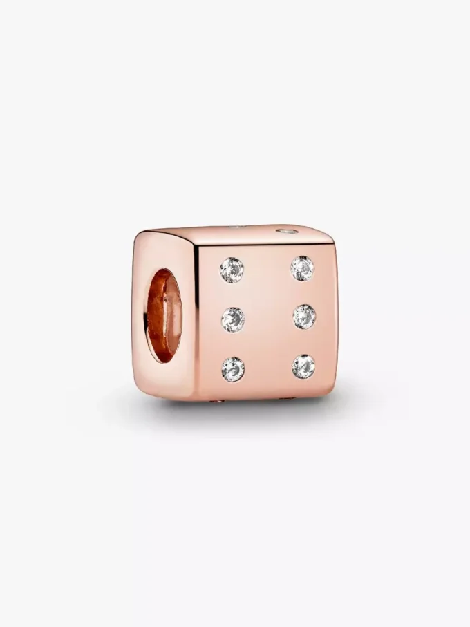 Endverkauf – funkelnder Würfel-Charm, 14 Karat Roségold-Beschichtung Endverkauf – funkelnder Würfel-Charm, 14 Karat Roségold-Beschichtung
