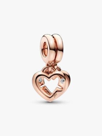 ENDVERKAUF – Linked Sister Hearts Split Dangle Charm – 14 Karat Roségold-Beschichtung