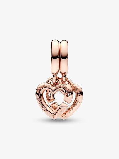 ENDVERKAUF – Linked Sister Hearts Split Dangle Charm – 14 Karat Roségold-Beschichtung ENDVERKAUF – Linked Sister Hearts Split Dangle Charm – 14 Karat Roségold-Beschichtung
