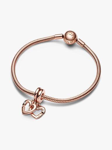 ENDVERKAUF – Linked Sister Hearts Split Dangle Charm – 14 Karat Roségold-Beschichtung ENDVERKAUF – Linked Sister Hearts Split Dangle Charm – 14 Karat Roségold-Beschichtung