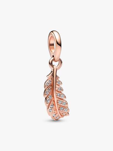 ENDVERKAUF – Schwebender, geschwungener Feder-Dangle Charm – 14 Karat Roségold-Beschichtung ENDVERKAUF – Schwebender, geschwungener Feder-Dangle Charm – 14 Karat Roségold-Beschichtung