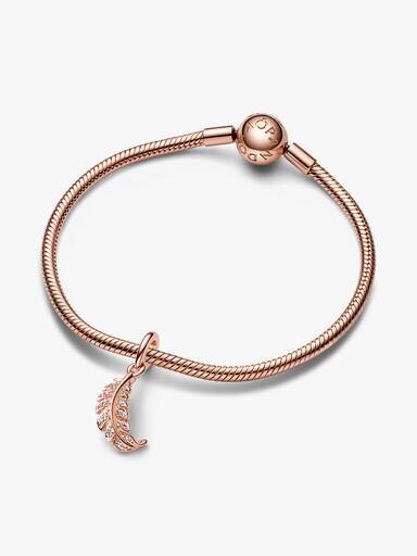 ENDVERKAUF – Schwebender, geschwungener Feder-Dangle Charm – 14 Karat Roségold-Beschichtung ENDVERKAUF – Schwebender, geschwungener Feder-Dangle Charm – 14 Karat Roségold-Beschichtung