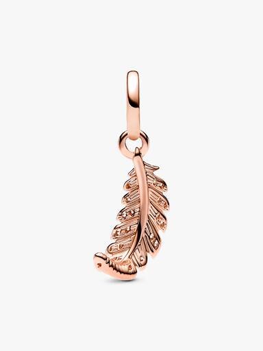 ENDVERKAUF – Schwebender, geschwungener Feder-Dangle Charm – 14 Karat Roségold-Beschichtung ENDVERKAUF – Schwebender, geschwungener Feder-Dangle Charm – 14 Karat Roségold-Beschichtung