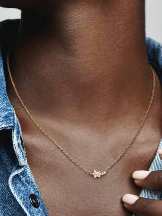 ENDVERKAUF – Shooting Star Pavé Collier Halskette – 14 Karat vergoldet