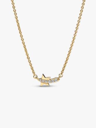 ENDVERKAUF – Shooting Star Pavé Collier Halskette – 14 Karat vergoldet