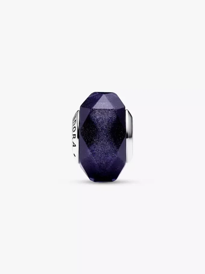 Facettierter blauer Murano Glass Charm aus Sterlingsilber Facettierter blauer Murano Glass Charm aus Sterlingsilber