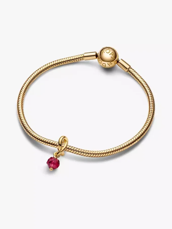 Facettierter, echtroter Eternity-Circle-Dangle Charm, 14-karätig vergoldet Facettierter, echtroter Eternity-Circle-Dangle Charm, 14-karätig vergoldet