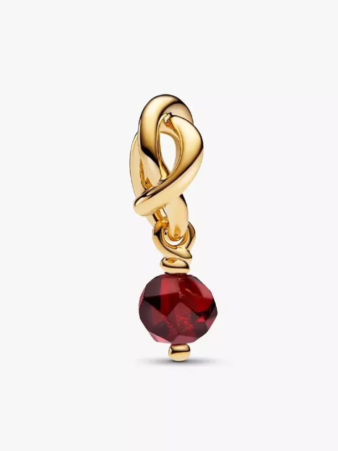 Facettierter roter Eternity-Circle-Dangle Charm, 14-karätig vergoldet