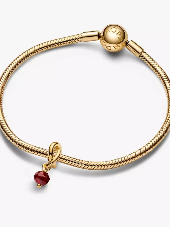 Facettierter roter Eternity-Circle-Dangle Charm, 14-karätig vergoldet