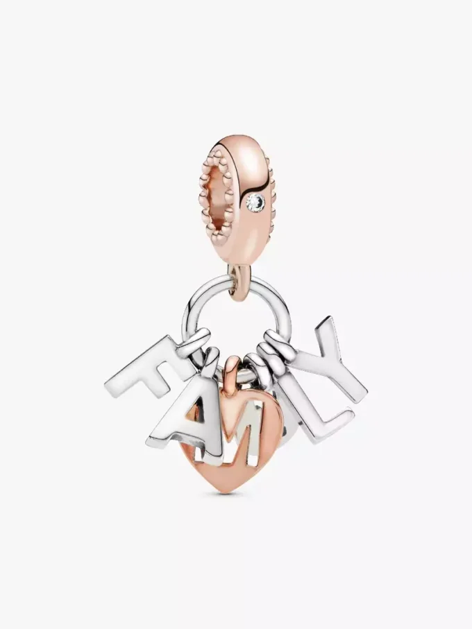 Familienbuchstaben-Dangle Charm aus Sterlingsilber, 14 Karat Roségold-Beschichtung Familienbuchstaben-Dangle Charm aus Sterlingsilber, 14 Karat Roségold-Beschichtung