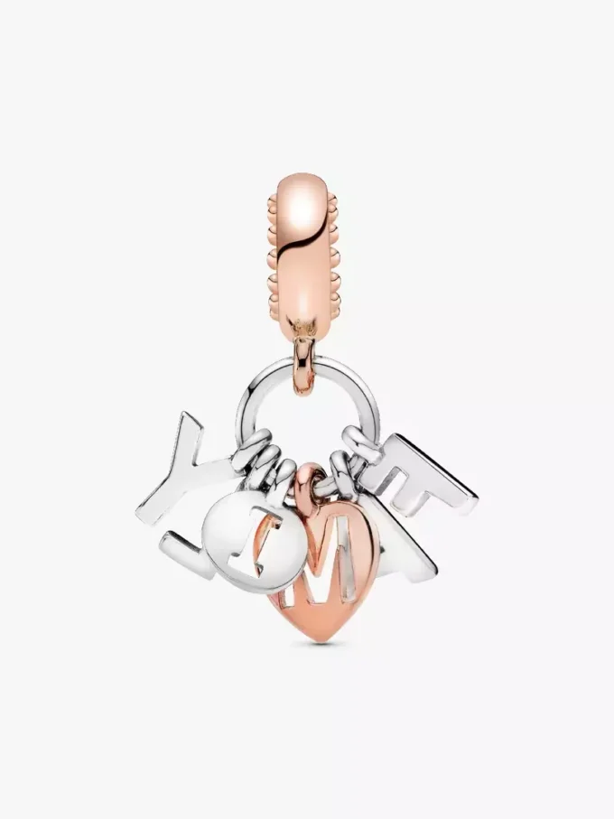 Familienbuchstaben-Dangle Charm aus Sterlingsilber, 14 Karat Roségold-Beschichtung Familienbuchstaben-Dangle Charm aus Sterlingsilber, 14 Karat Roségold-Beschichtung