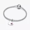 Februar gravierbarer Herz-Dangle Charm mit violettem Stein, Sterlingsilber Februar gravierbarer Herz-Dangle Charm mit violettem Stein, Sterlingsilber