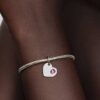 Oktober-Dangle Charm mit rosa Steinherz – Sterlingsilber