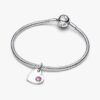 Oktober-Dangle Charm mit rosa Steinherz – Sterlingsilber