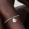 Oktober-Dangle Charm mit rosa Steinherz – Sterlingsilber