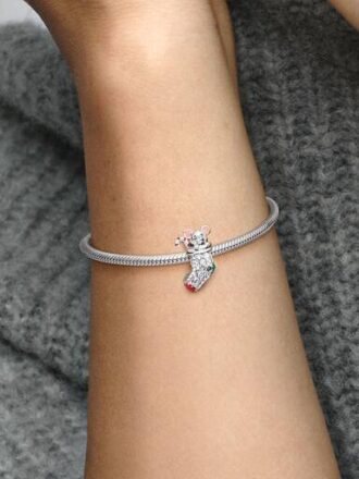 Festlicher Maus- und Strumpf-Charm – Sterlingsilber