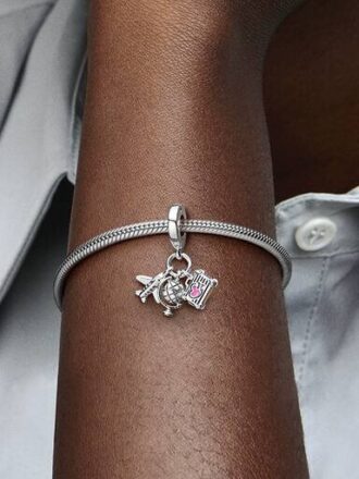 Flugzeug-, Globus- und Koffer-Dangle Charm – Sterlingsilber