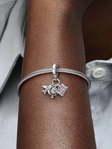 Flugzeug-, Globus- und Koffer-Dangle Charm – Sterlingsilber Flugzeug-, Globus- und Koffer-Dangle Charm – Sterlingsilber