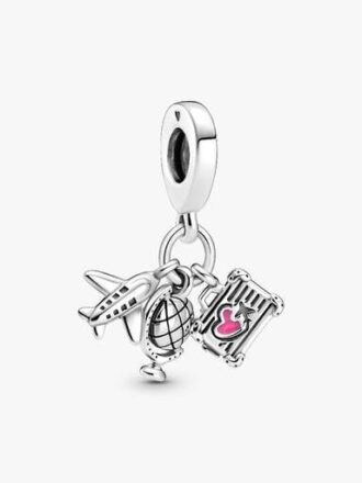 Flugzeug-, Globus- und Koffer-Dangle Charm – Sterlingsilber