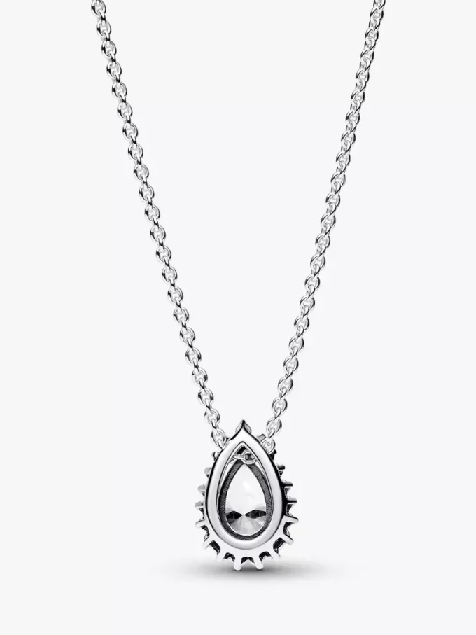 Funkelnde Halskette mit Birnenanhänger und Halo-Rahmen aus Sterlingsilber Funkelnde Halskette mit Birnenanhänger und Halo-Rahmen aus Sterlingsilber