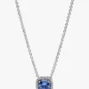 Funkelnde Halskette mit quadratischem blauem Halo-Anhänger aus Sterlingsilber Funkelnde Halskette mit quadratischem blauem Halo-Anhänger aus Sterlingsilber