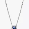 Funkelnde Halskette mit quadratischem blauem Halo-Anhänger aus Sterlingsilber Funkelnde Halskette mit quadratischem blauem Halo-Anhänger aus Sterlingsilber