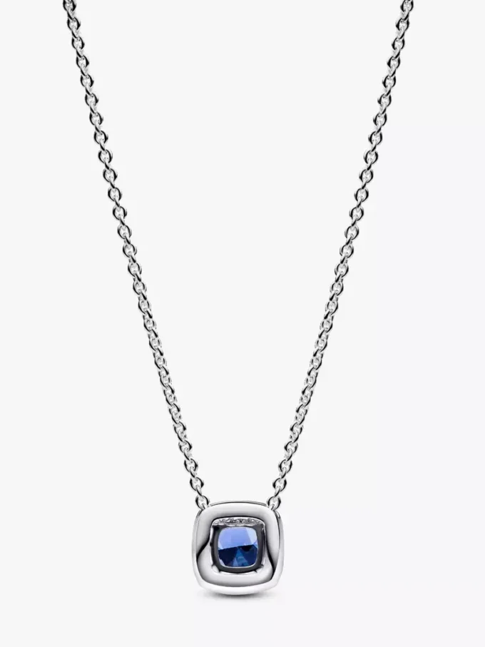 Funkelnde Halskette mit quadratischem blauem Halo-Anhänger aus Sterlingsilber Funkelnde Halskette mit quadratischem blauem Halo-Anhänger aus Sterlingsilber